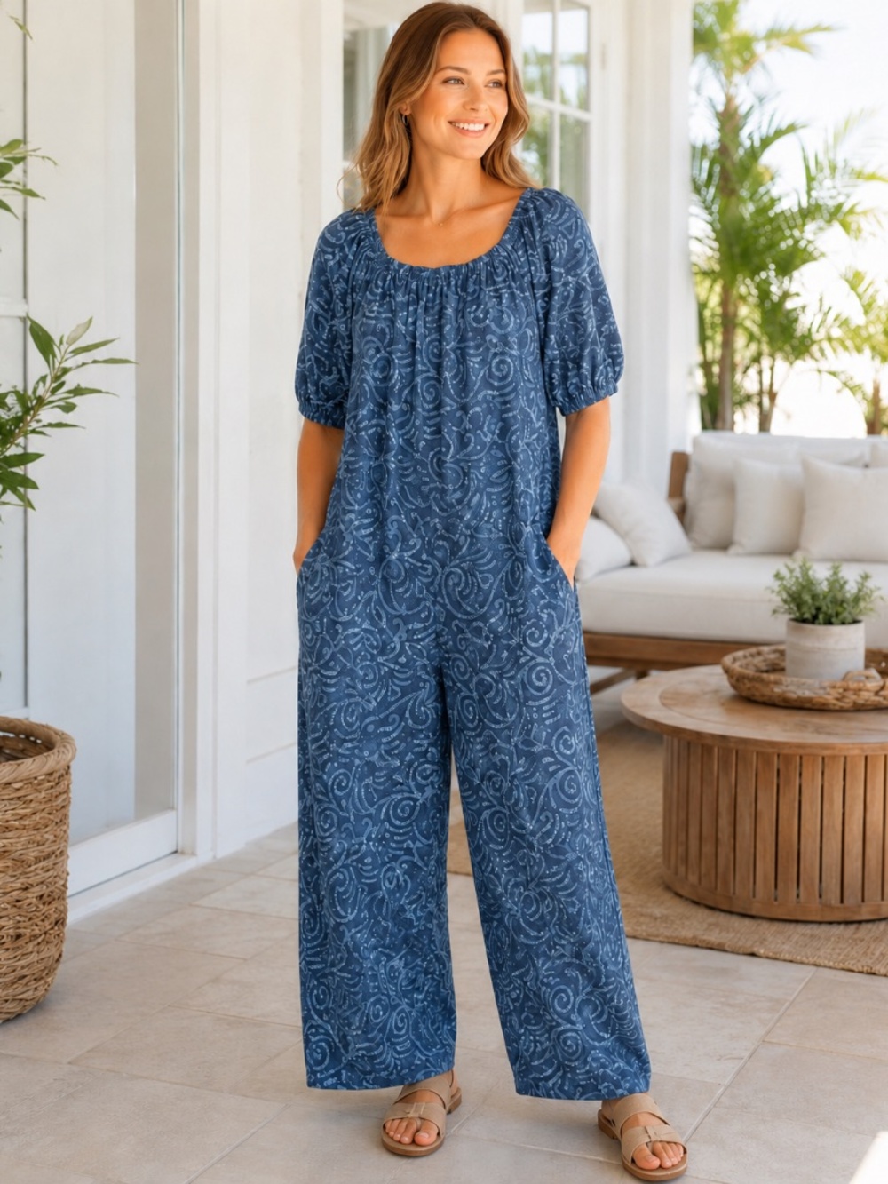 New! Indigo Breeze Hand Block Printed Jumpsuit